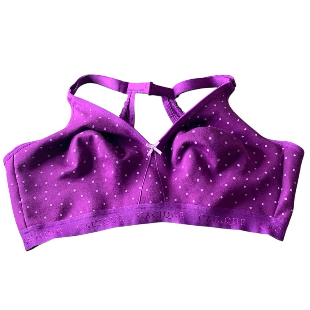 Cacique Plus 44DD Unlined Full Coverage No Wire Bra Lace Cotton Purple Polka Dot